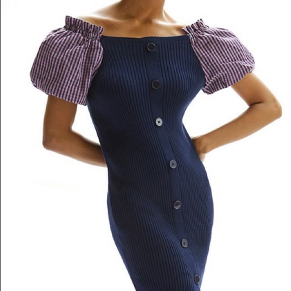 NWT Anthropologie Maeve Puff-Sleeved Mini Navy Dress Size XS
